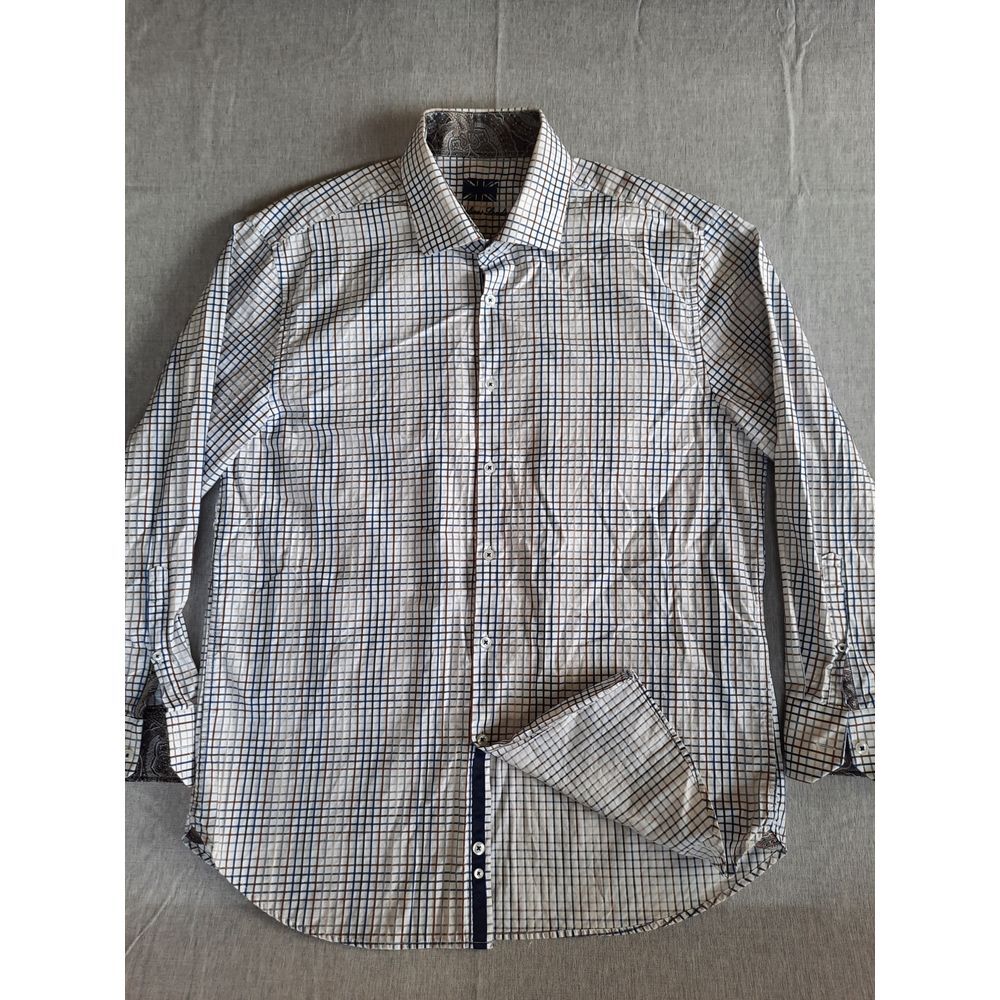 Michelsons Men XL Check Multicolored Paisley Line Dress Button Shirt Long Sleeve